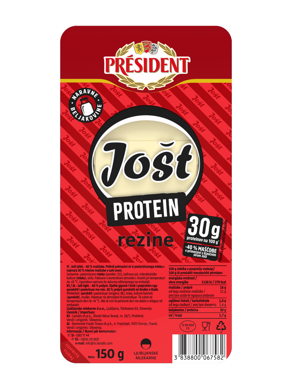 Président Jošt cheese proteins slices