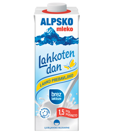 Alpsko mleko brez laktoze z 1,5 % m. m.