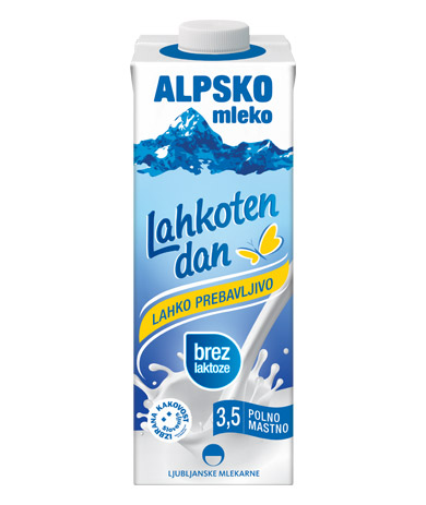 Alpsko mleko brez laktoze s 3,5 % m. m.