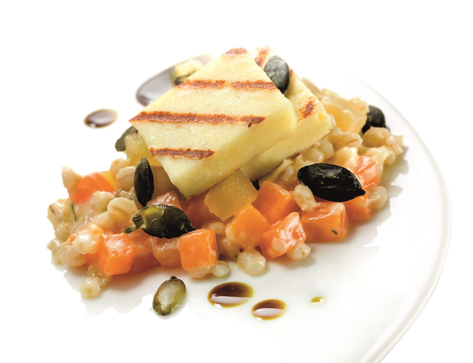 Creamy pot barley with apples, pumpkin, grilled cheese and pumpkin seeds - Ljubljanske mlekarne