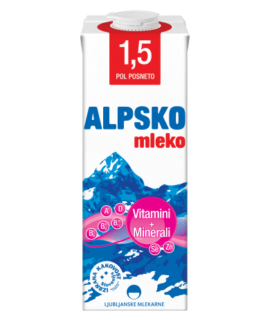Alpsko mleko z 1,5 % m. m. z dodanimi vitamini in minerali