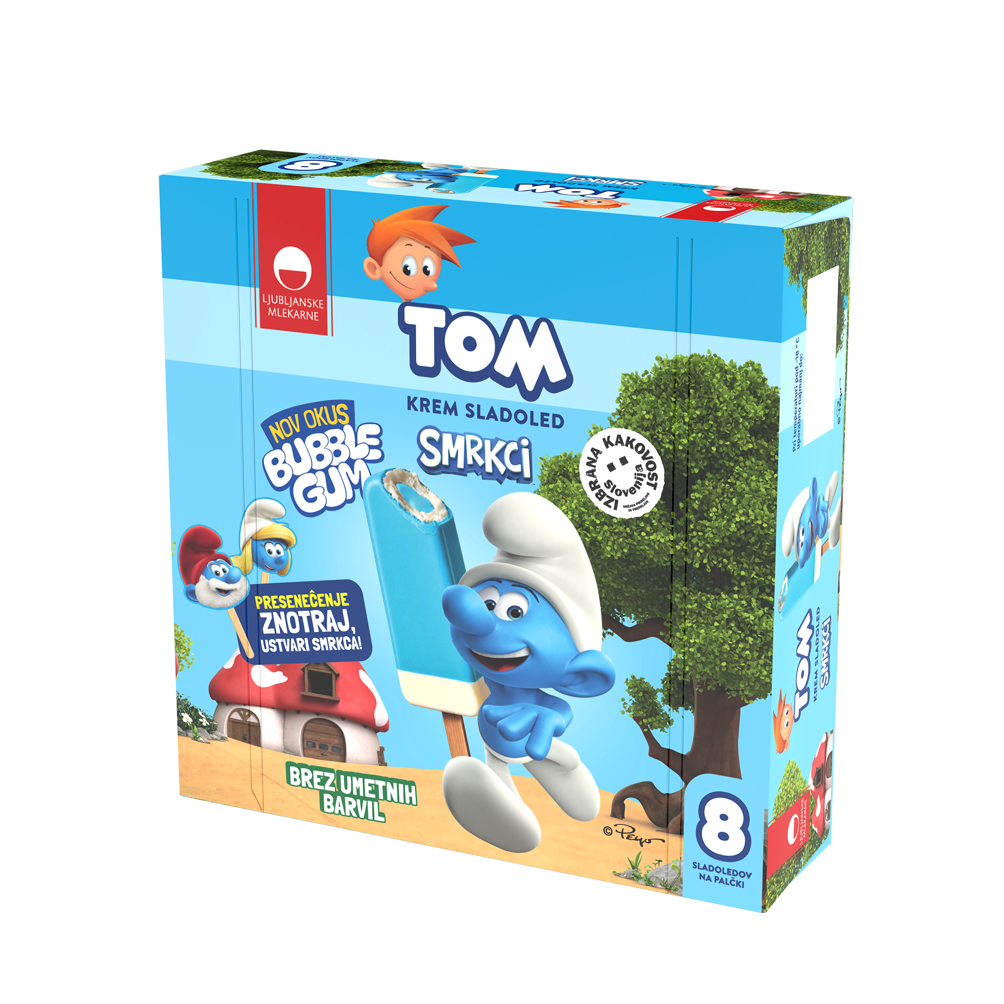 SMRKCI x TOM krem sladoled s polnilom z okusom žvečilnega gumija in modrim oblivom