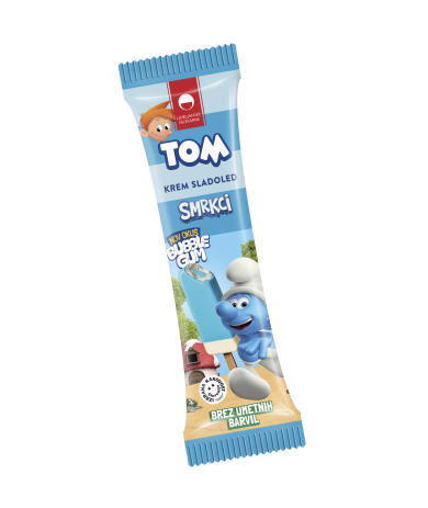 SMRKCI x TOM krem sladoled s polnilom z okusom žvečilnega gumija in modrim oblivom